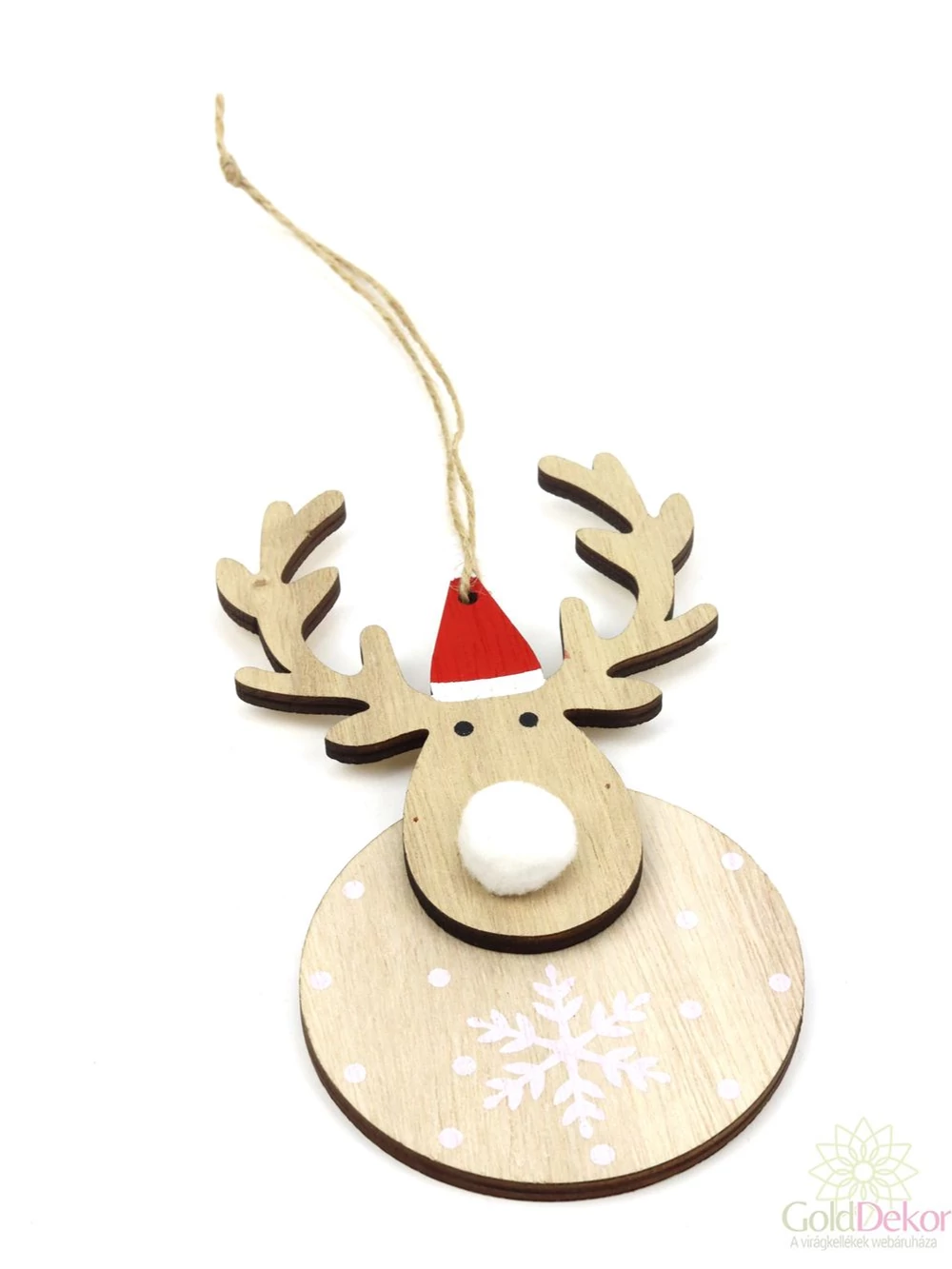 Piros sapkás fa dekor szarvas - Natúr