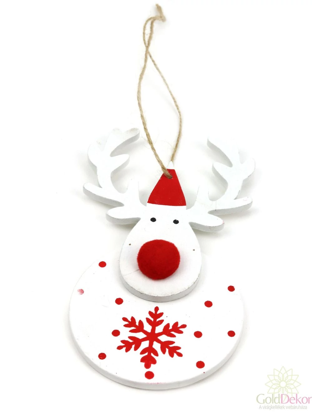 Piros sapkás fa dekor szarvas - Fehér