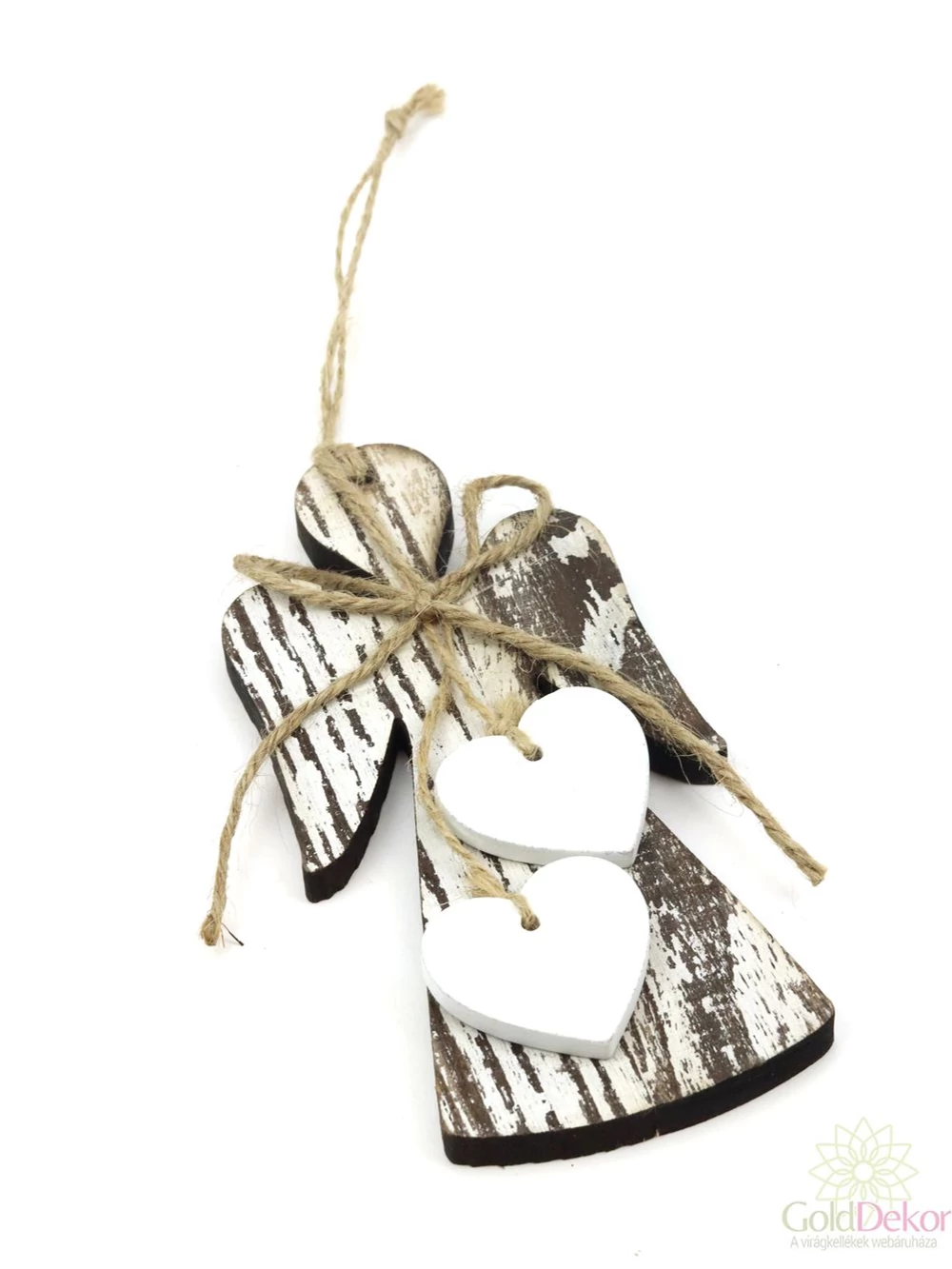 Antikolt fa szíves angyalka akasztós 