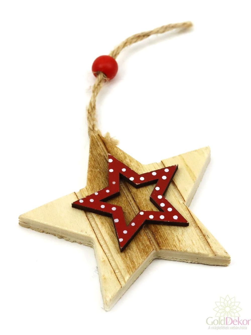 Akasztós fa csillag pöttyös középpel - Piros