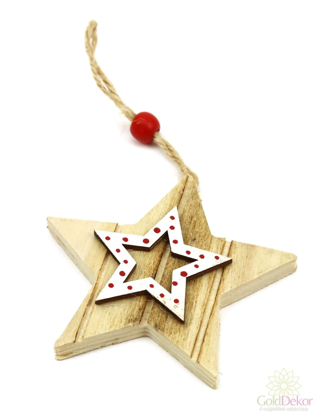 Akasztós fa csillag pöttyös középpel - Fehér