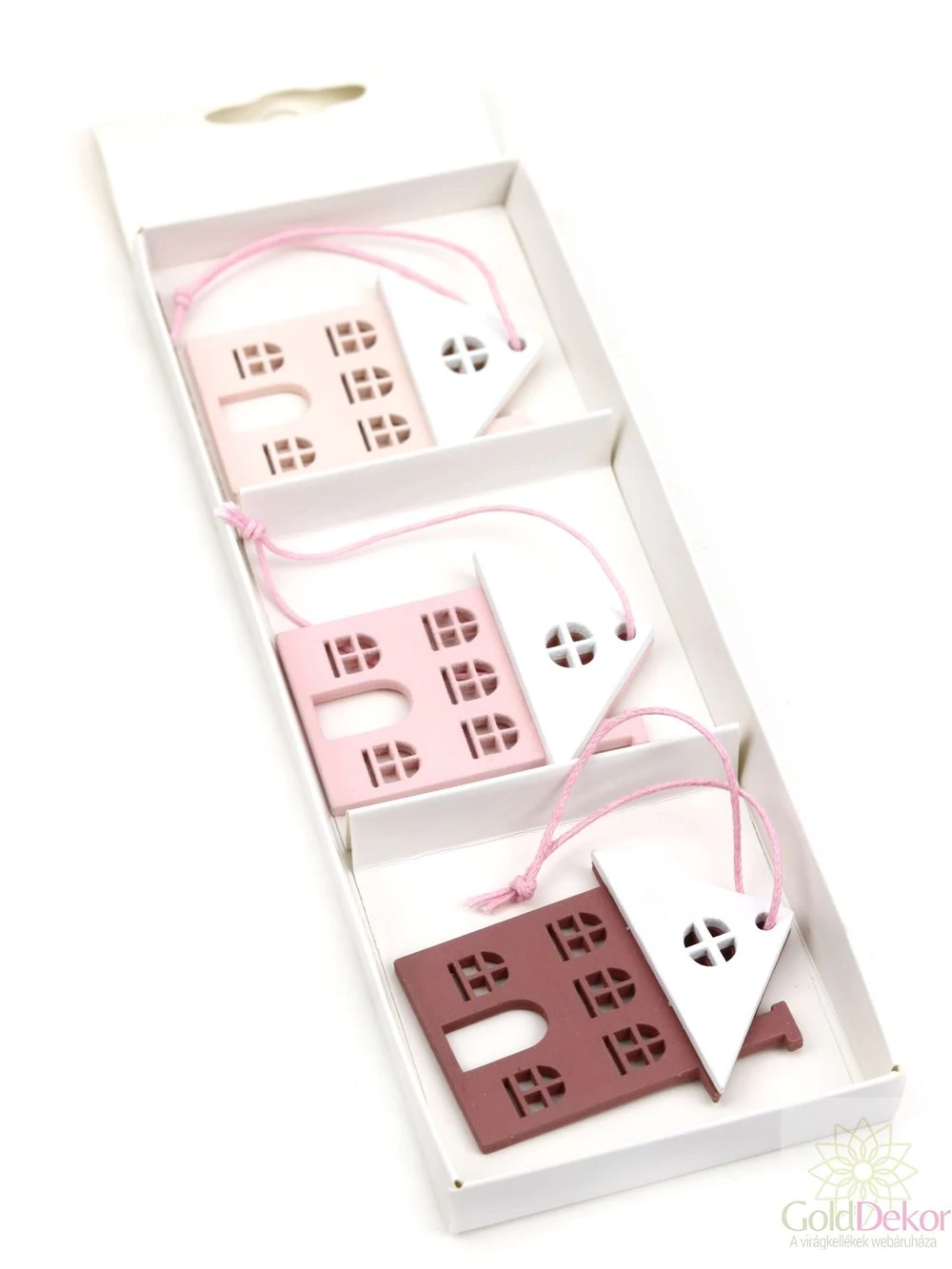Fehér tetős akasztós házikó*3 - Rózsaszín