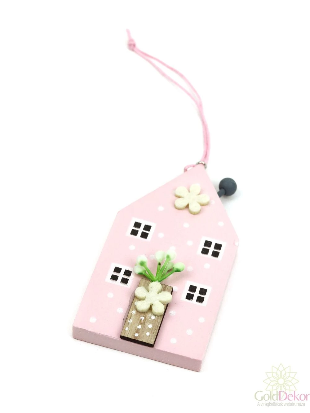 Akasztós virágos pöttyös házikó - Rózsaszín