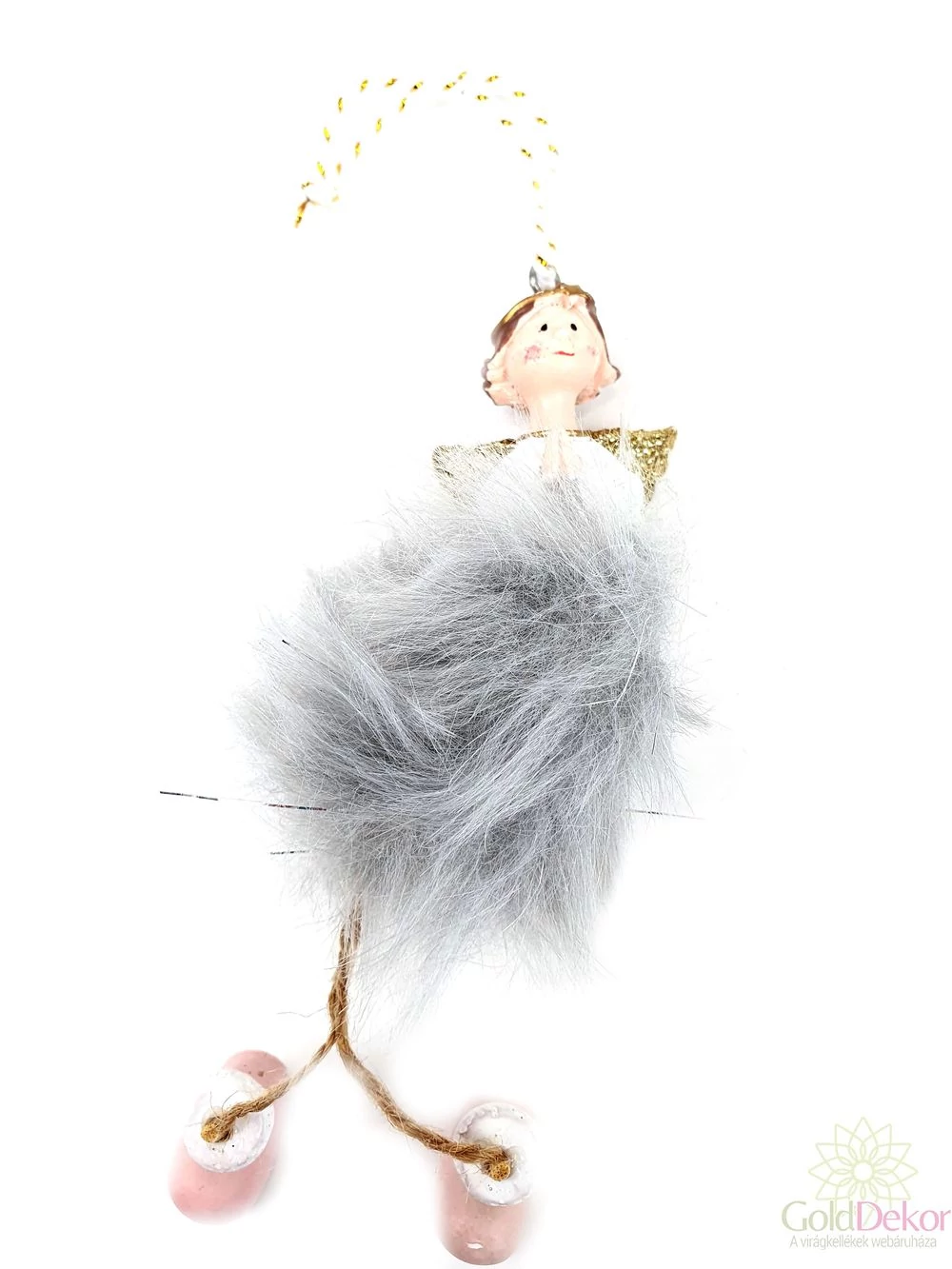 Akasztós szőrös szoknyás figura - Szürke