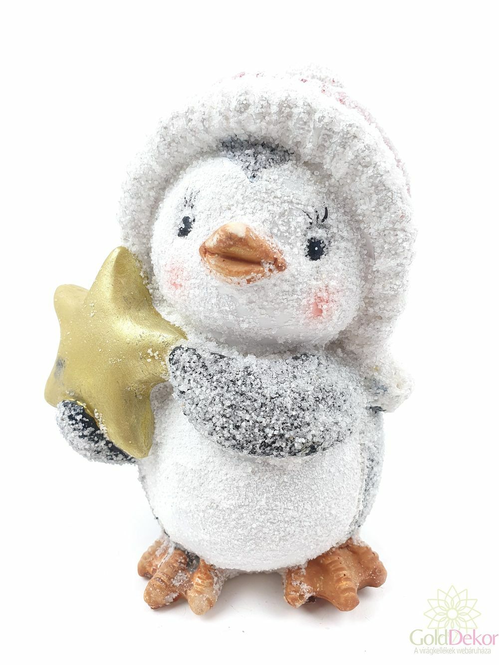 Piros sapkás havas pingvin figura - csillaggal