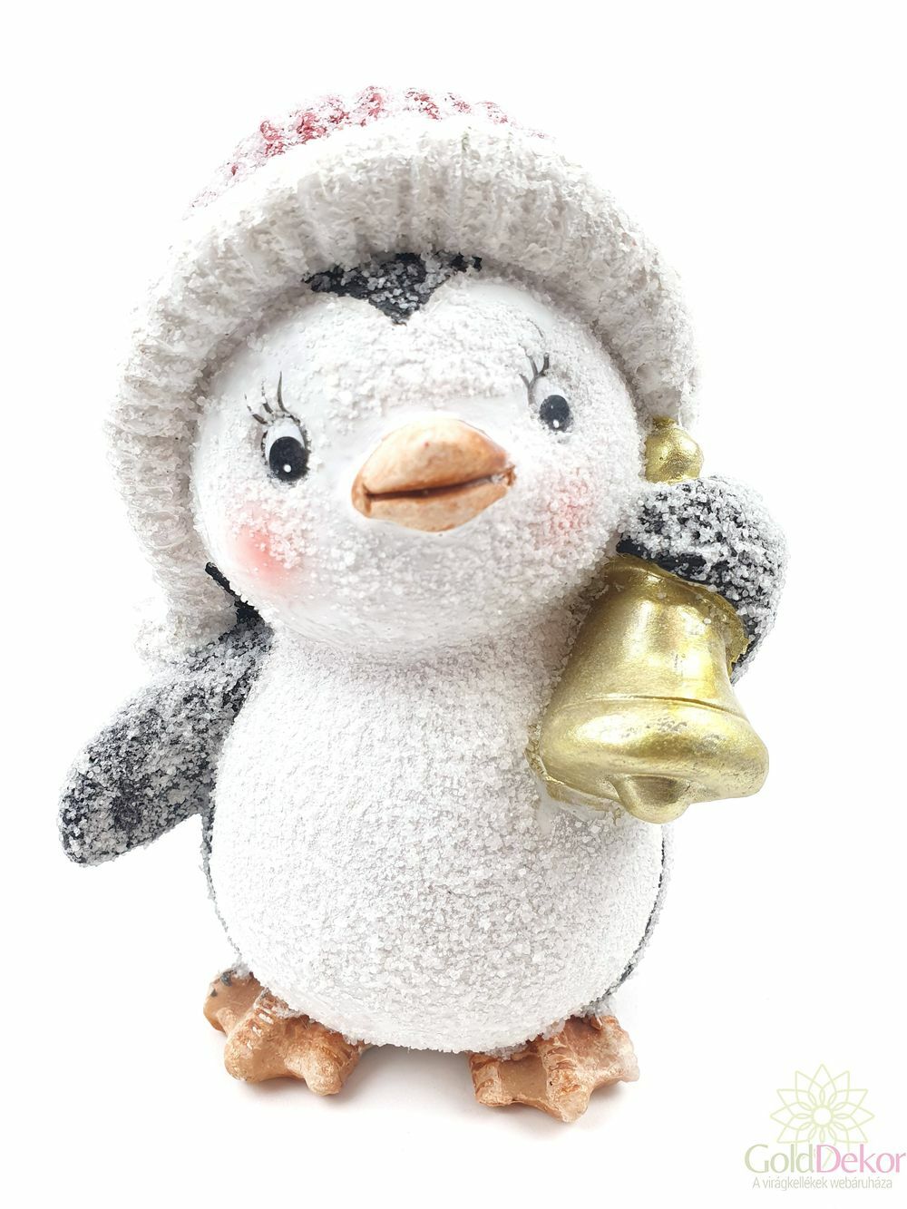 Piros sapkás havas pingvin figura - csengővel