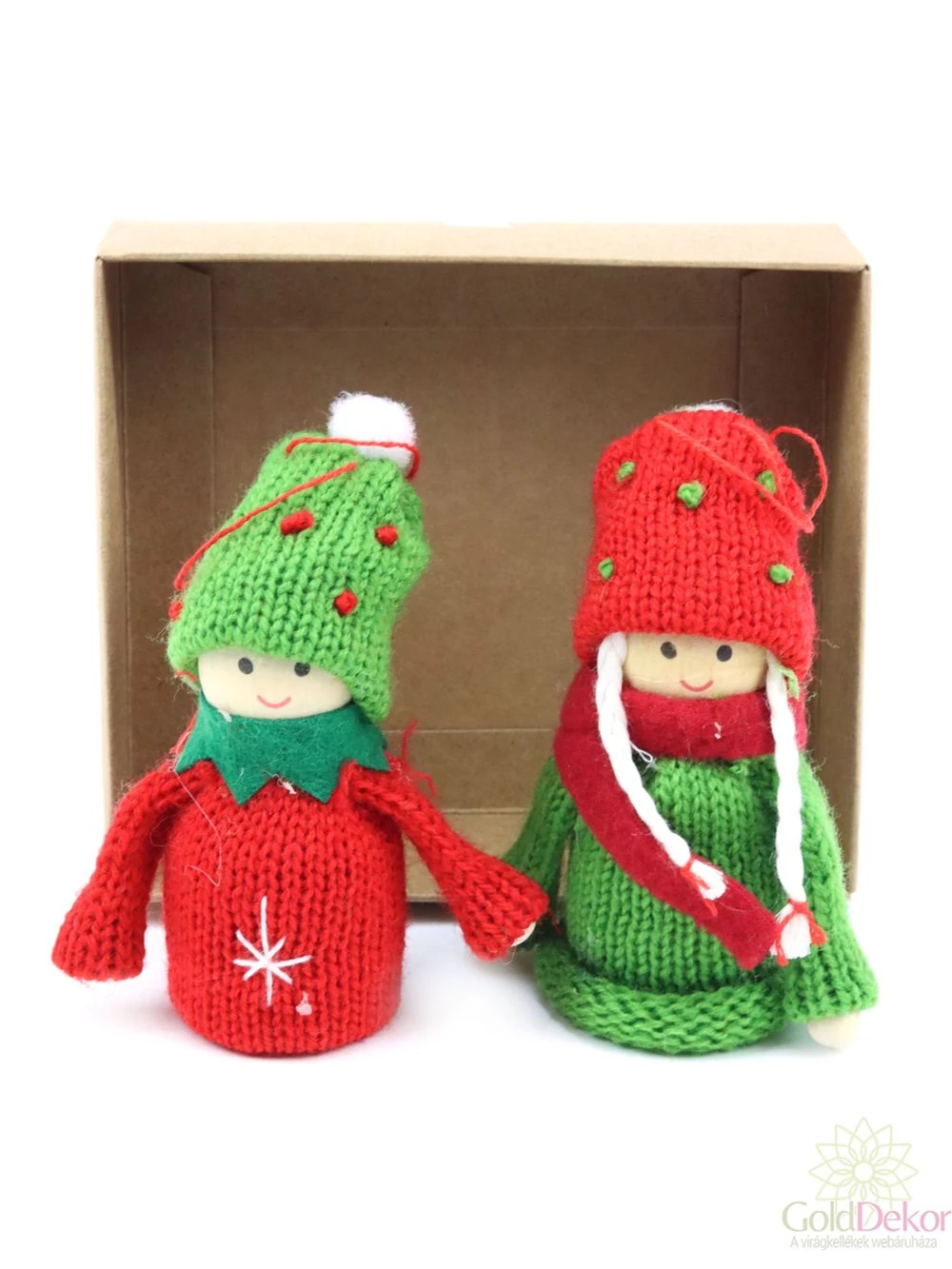 Kötött ruhás karácsonyi figura*2 - piros-zöld