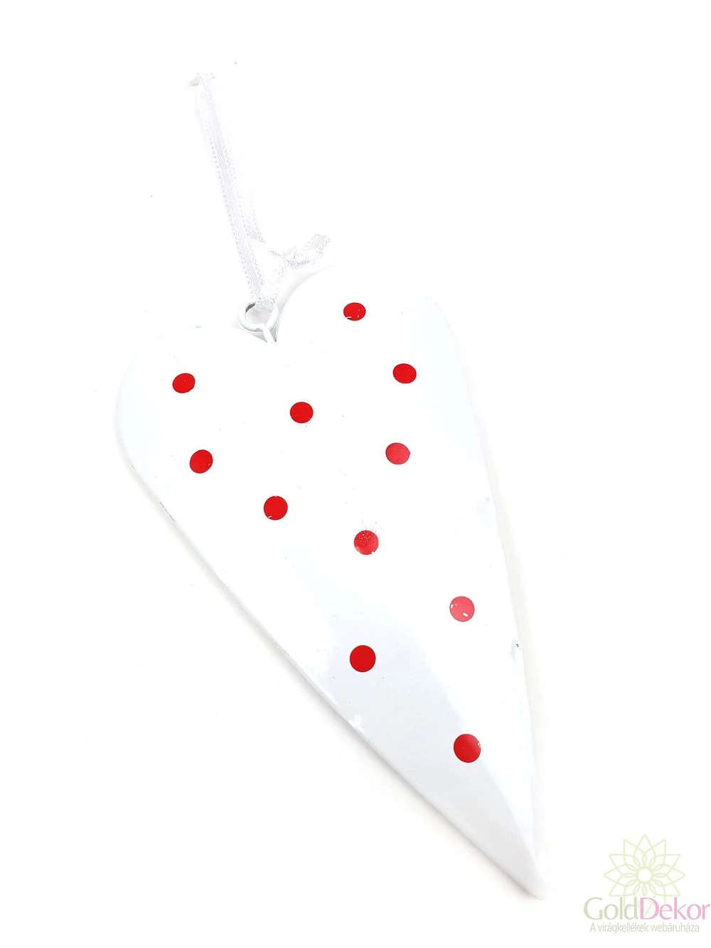 Akasztós pöttyös fém szív - Fehér