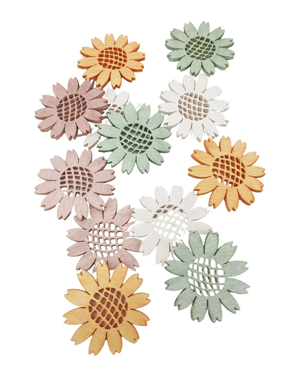 Fa dekor színes napraforgó fejek*12