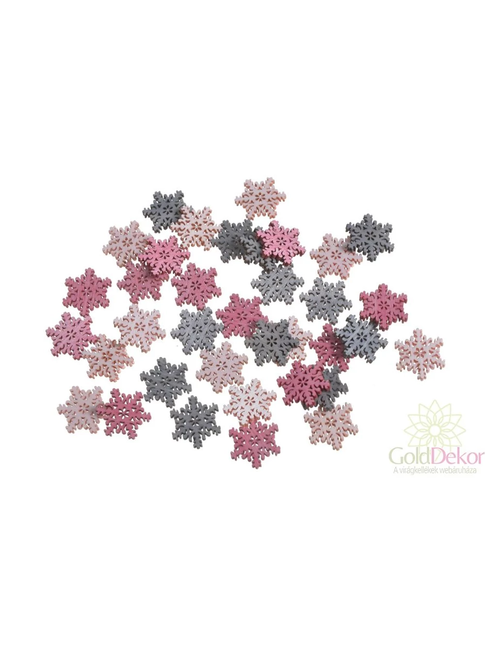 Színes apró fadekor pink-szürke hópihe