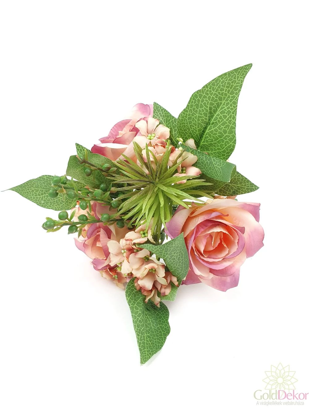 Dekor csokor pozsgás kiegészítővel - Cirmos mályva