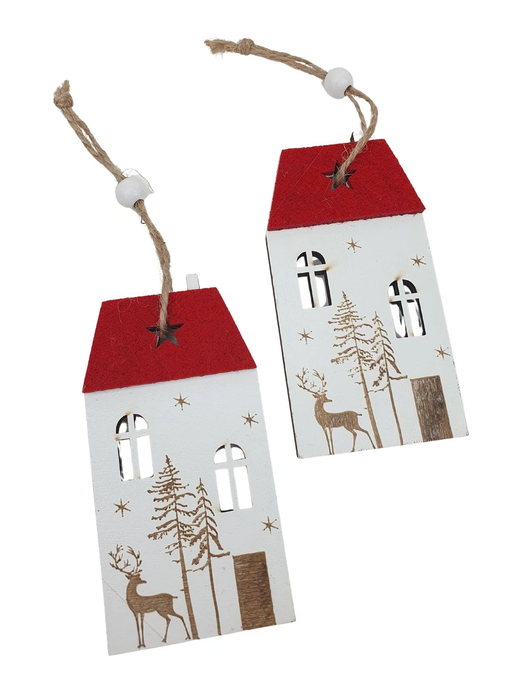 Téli mintás fa házikó filc tetővel - Piros tetős Téli mintás fa házikó filc tetővel - Piros tetős