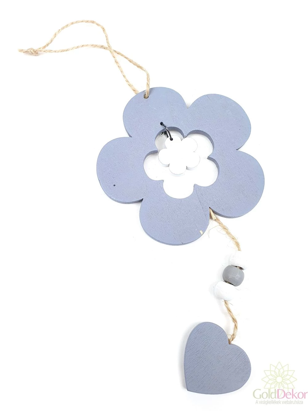 Akasztós fa virág szívvel - Szürke