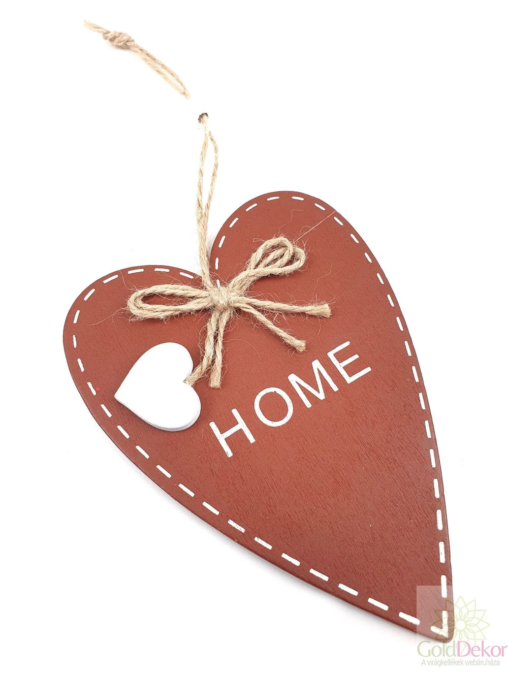 Fa szív színes "Home" - Barna