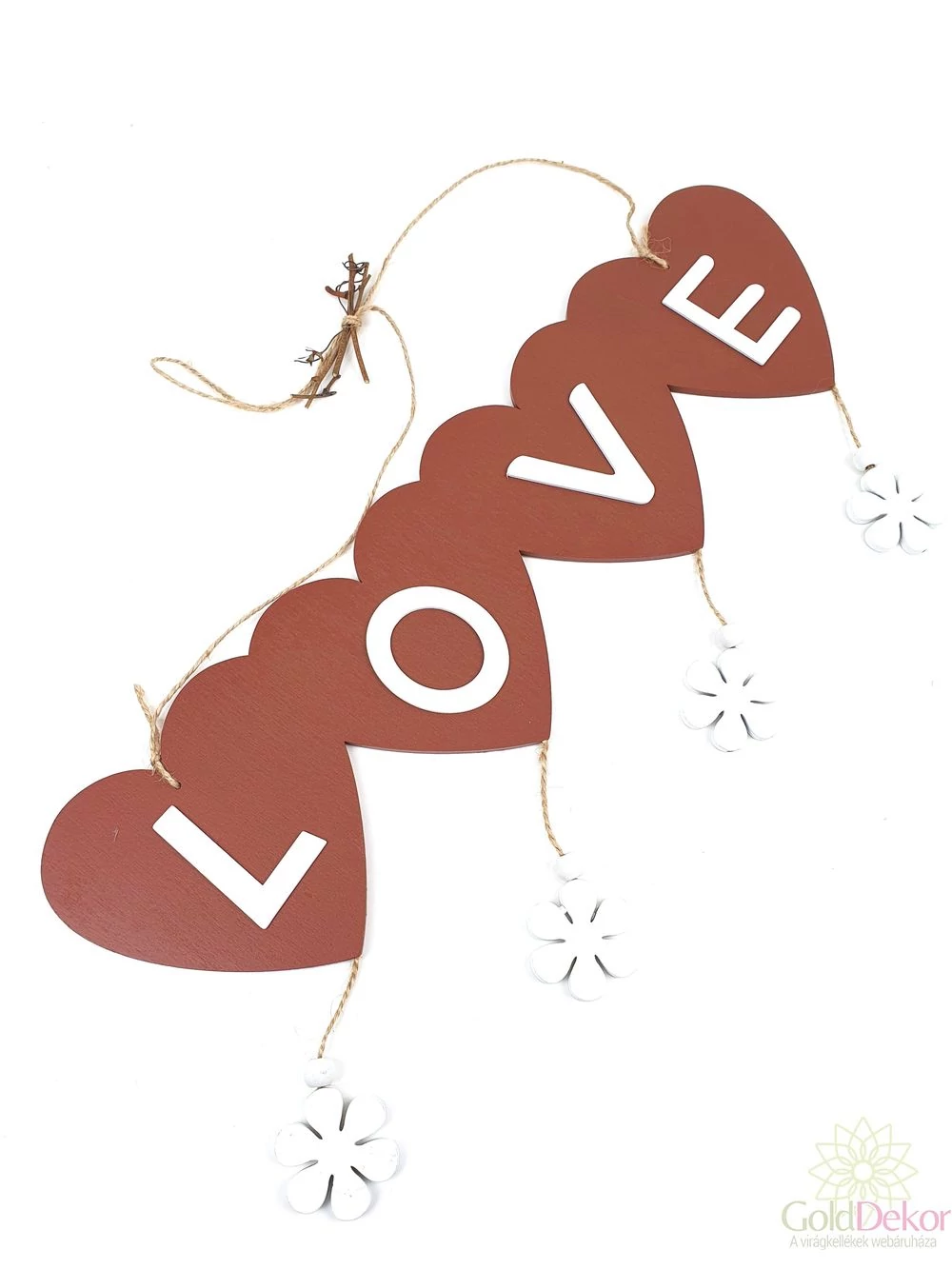 Akasztós "love" szív tábla - Barna