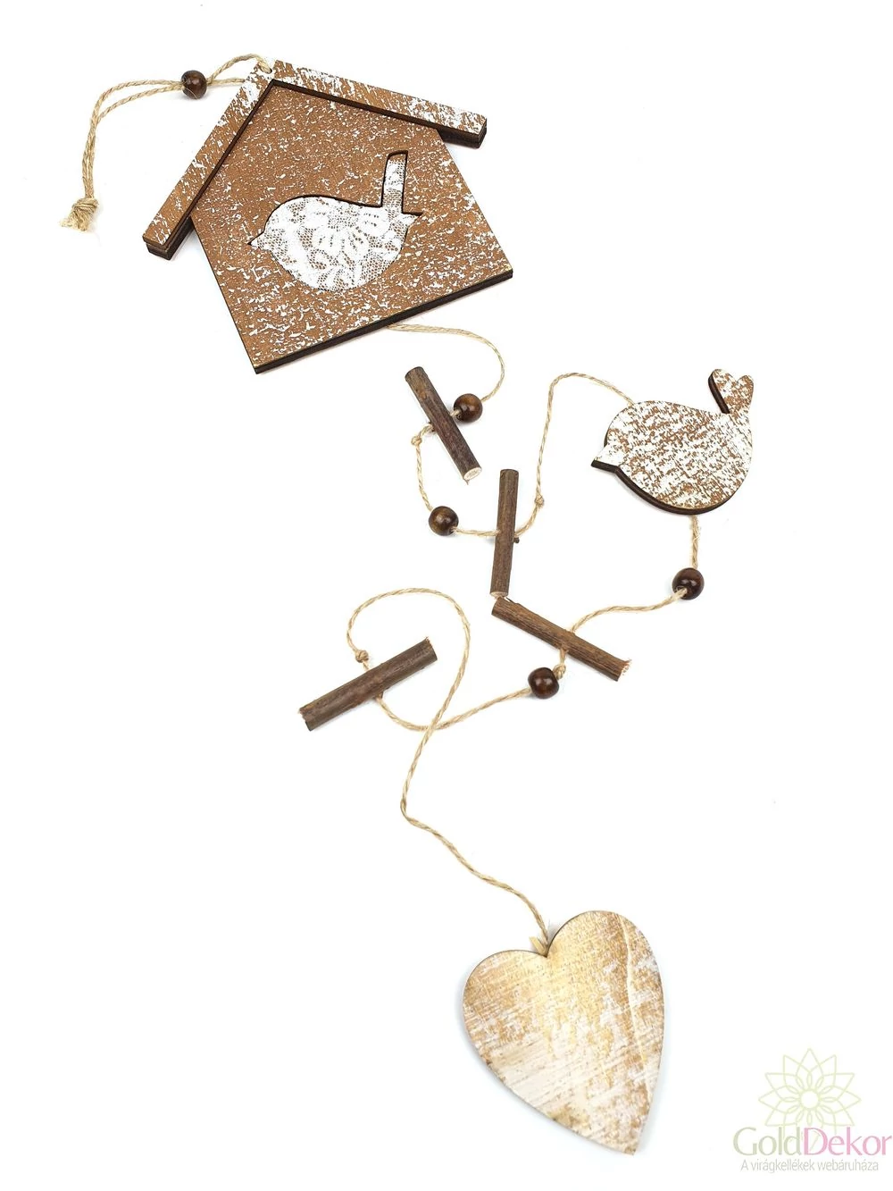 Fa ház girland madárral - Sötét barna