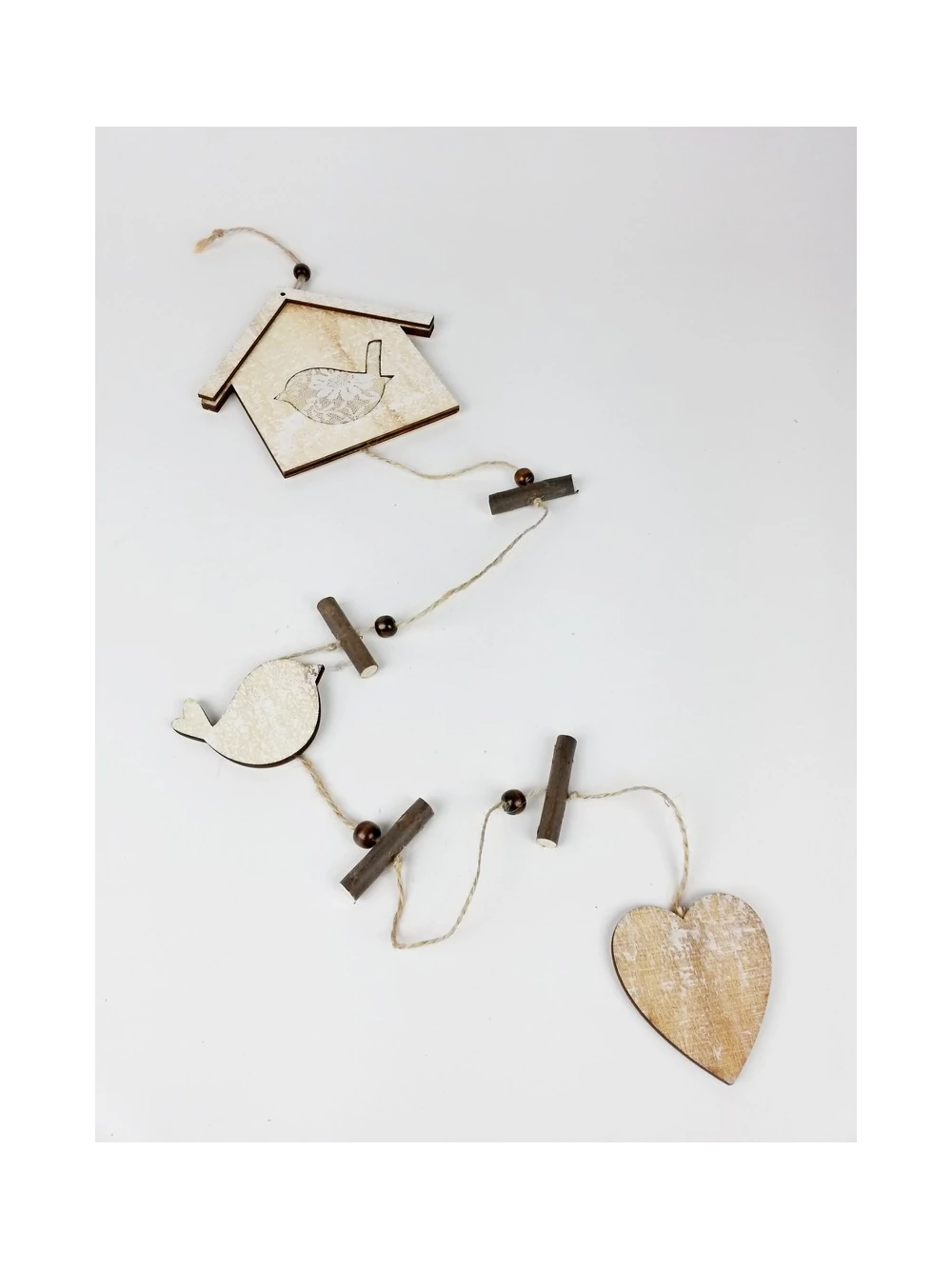 Fa ház girland madárral - Világos barna