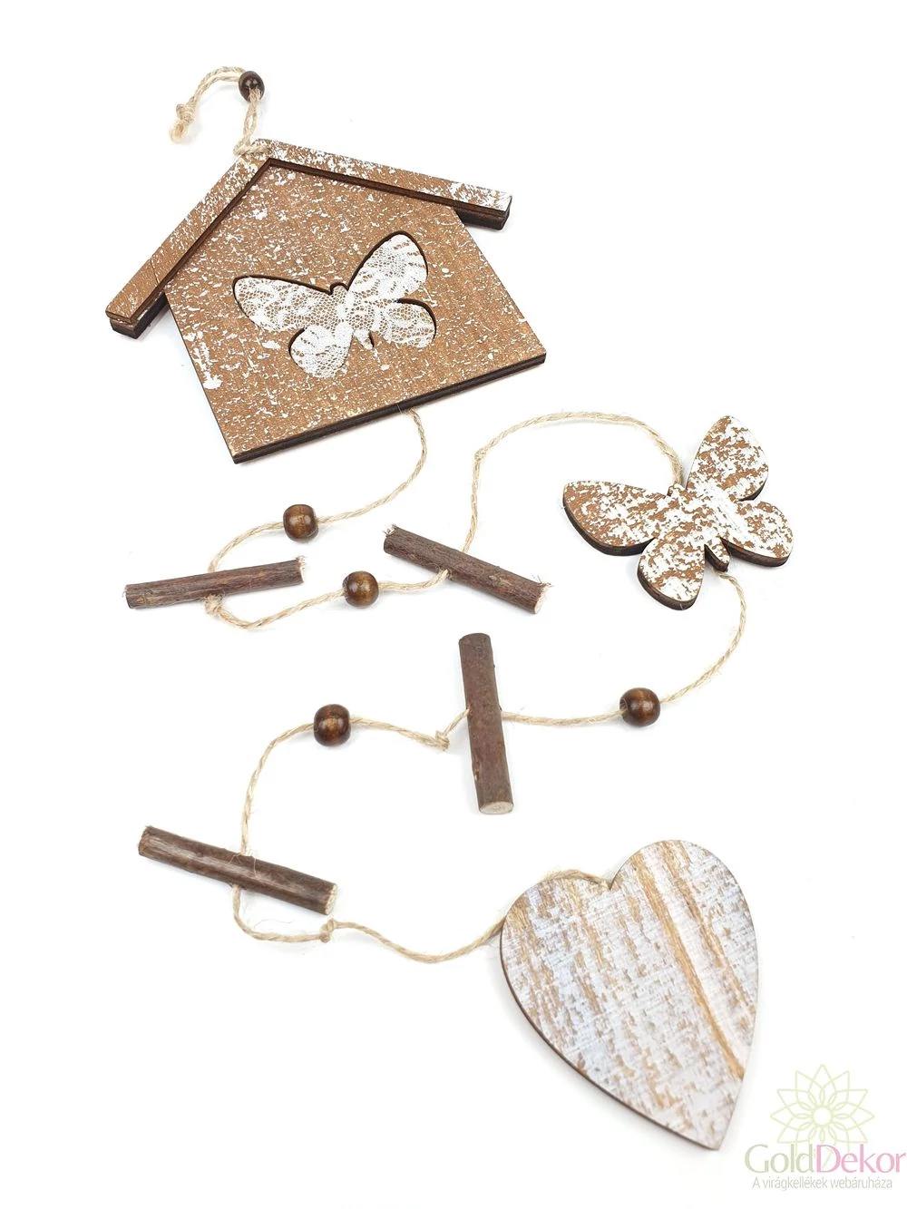 Fa ház girland lepkével - Sötét barna