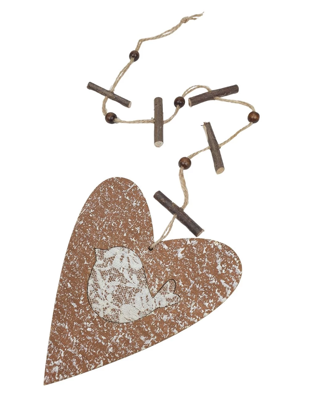 Fa szív girland madárral - Sötét Barna