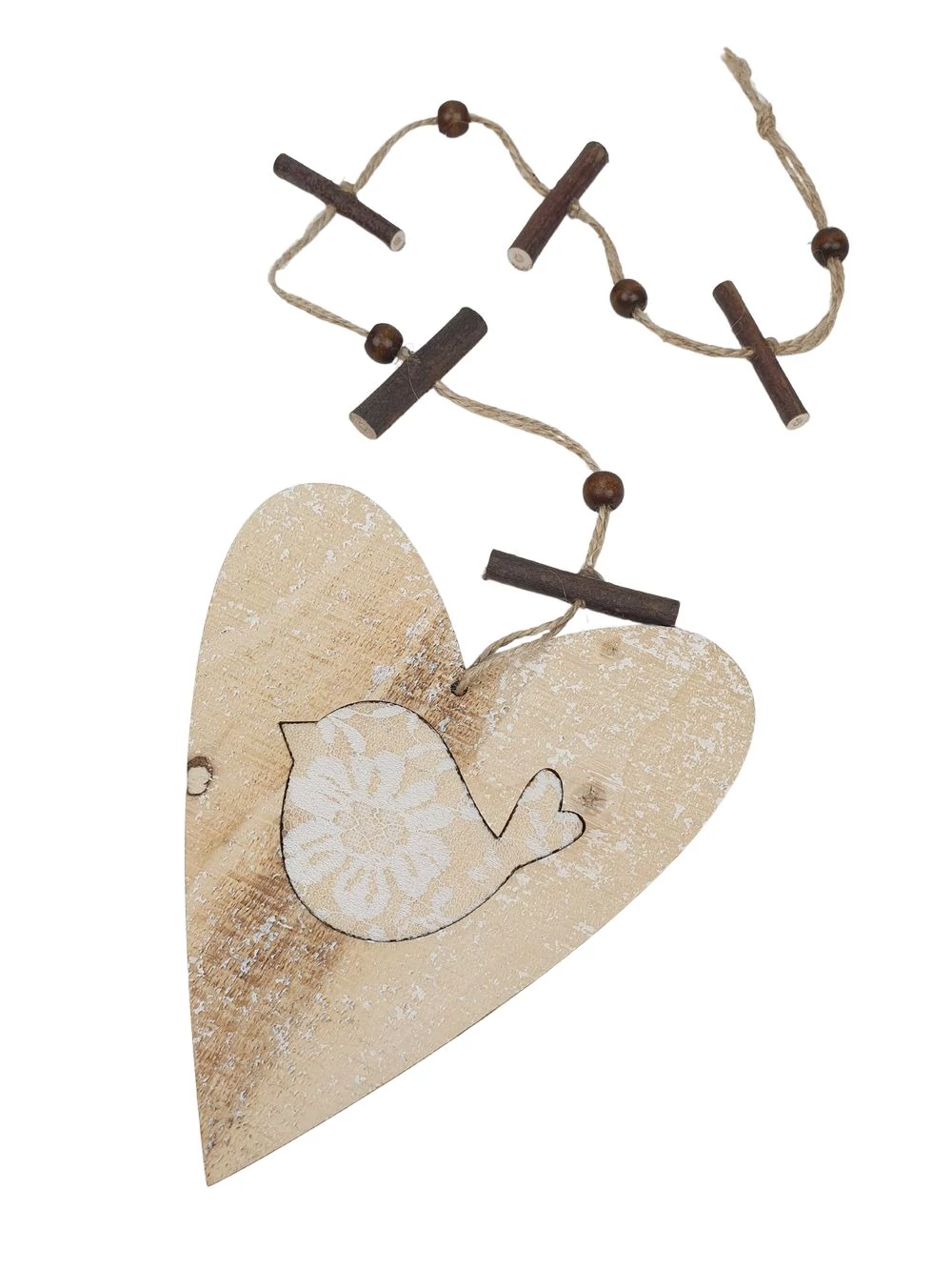 Fa szív girland madárral - Világos Barna