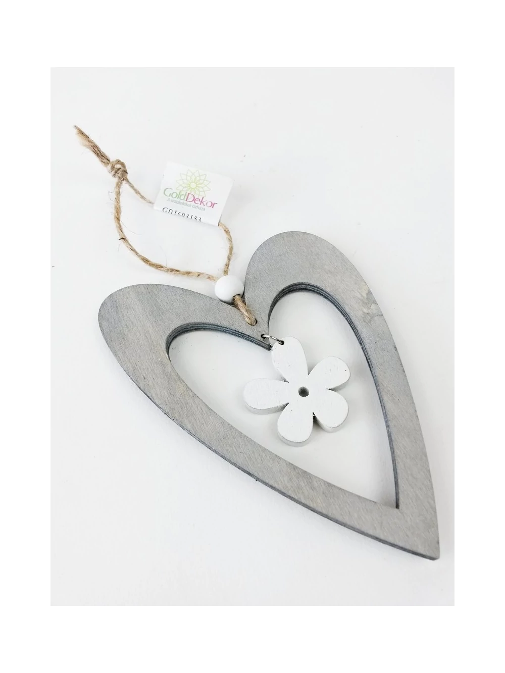 Akasztós fa szív virággal - Szürke