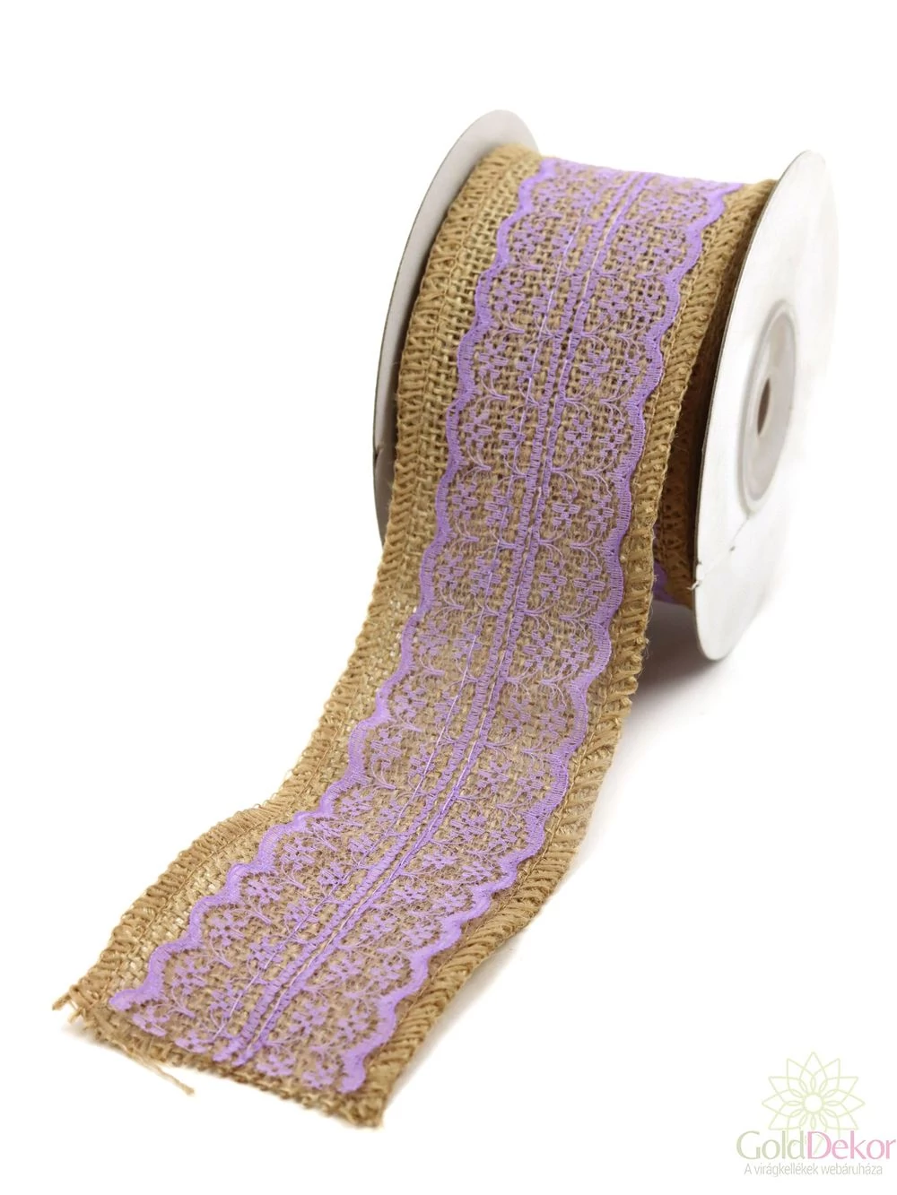 Juta szalag csipkével 6 cm - Lila