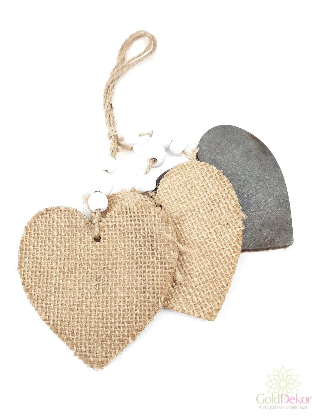 Zsák borítású zsinóros fa szív