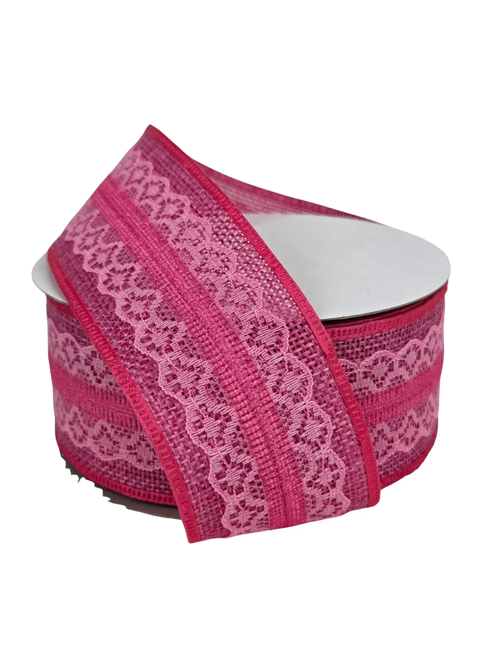 Színes juta szalag csipke középpel - Pink