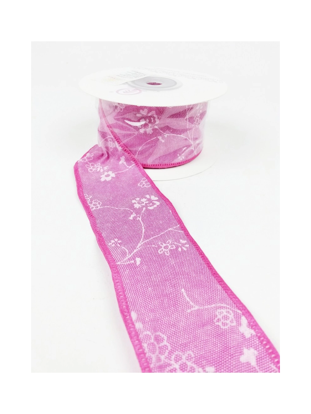 Virág indás textil szalag 4cm - Pink