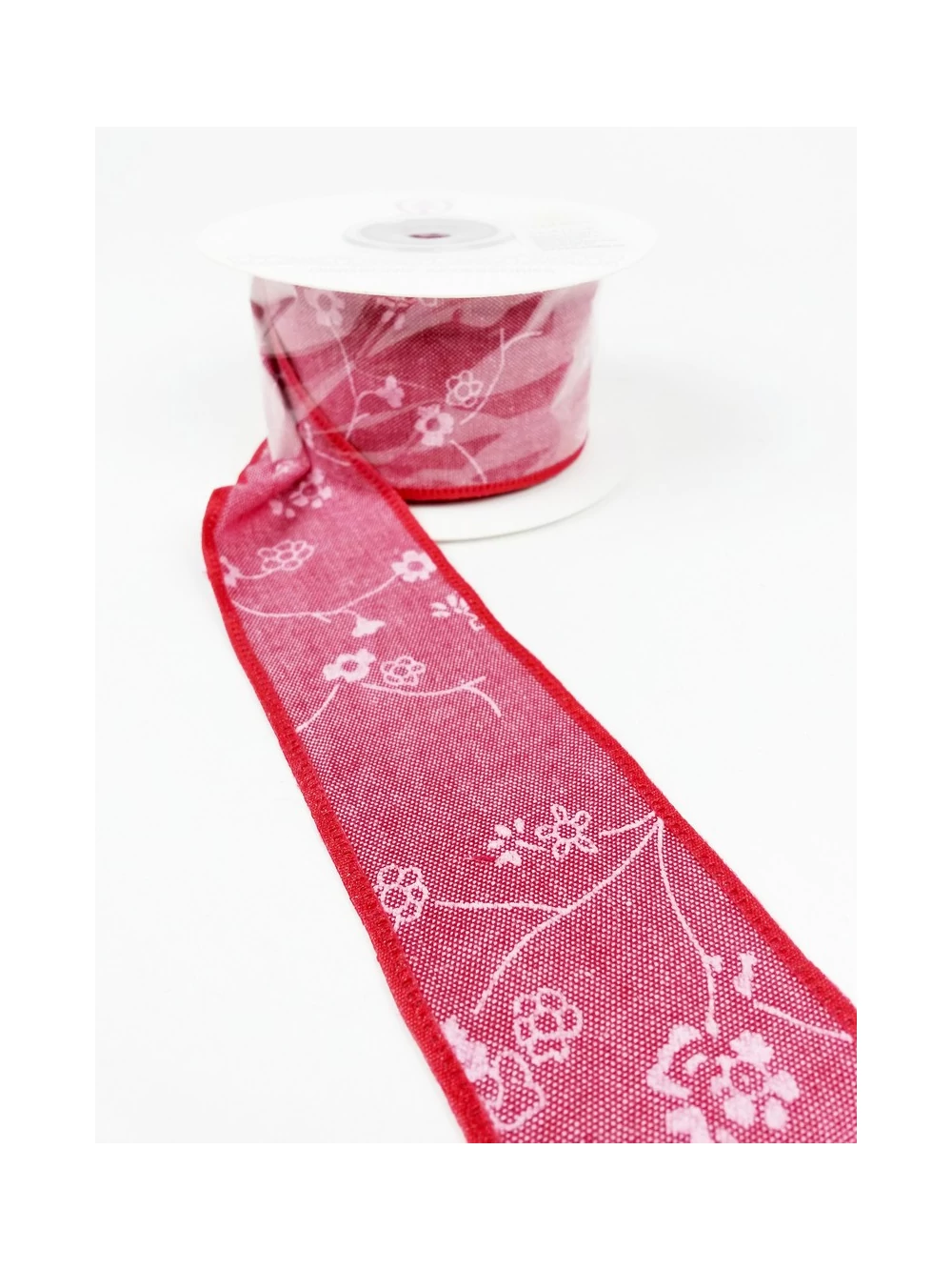 Virág indás textil szalag 4cm - Piros
