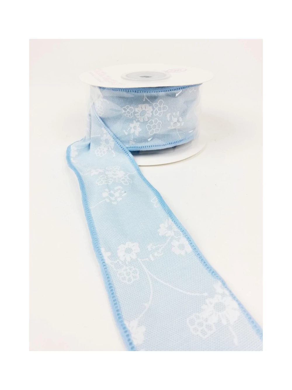 Virág indás textil szalag 4cm - Vil. Kék