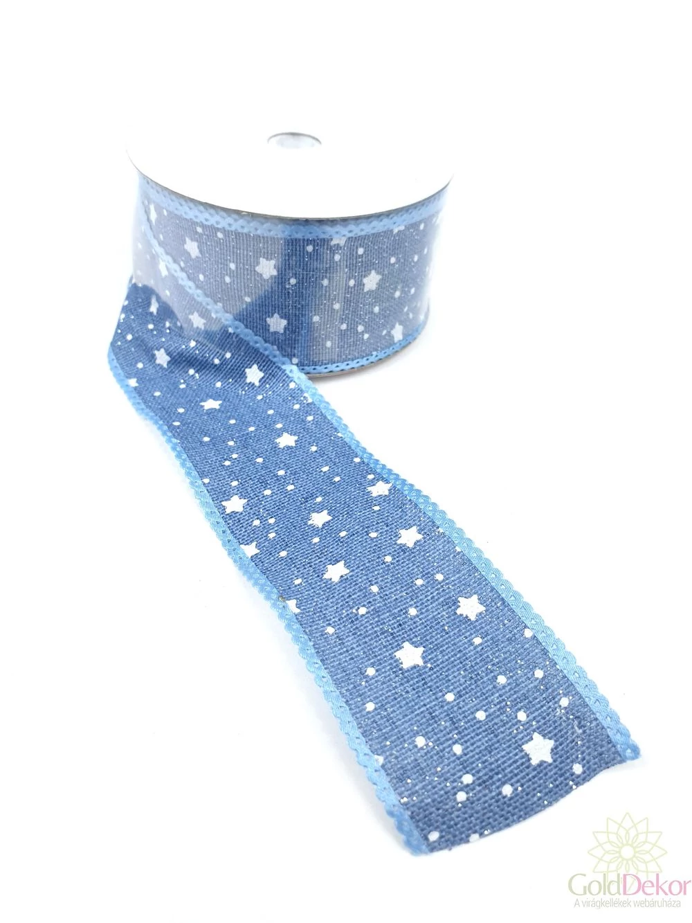 Karácsonyi szalag apró csillagos - Kék