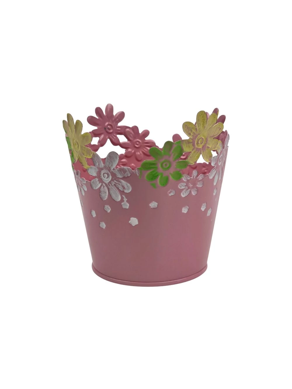 Virágperemes színes bádog kaspó - Rózsaszín