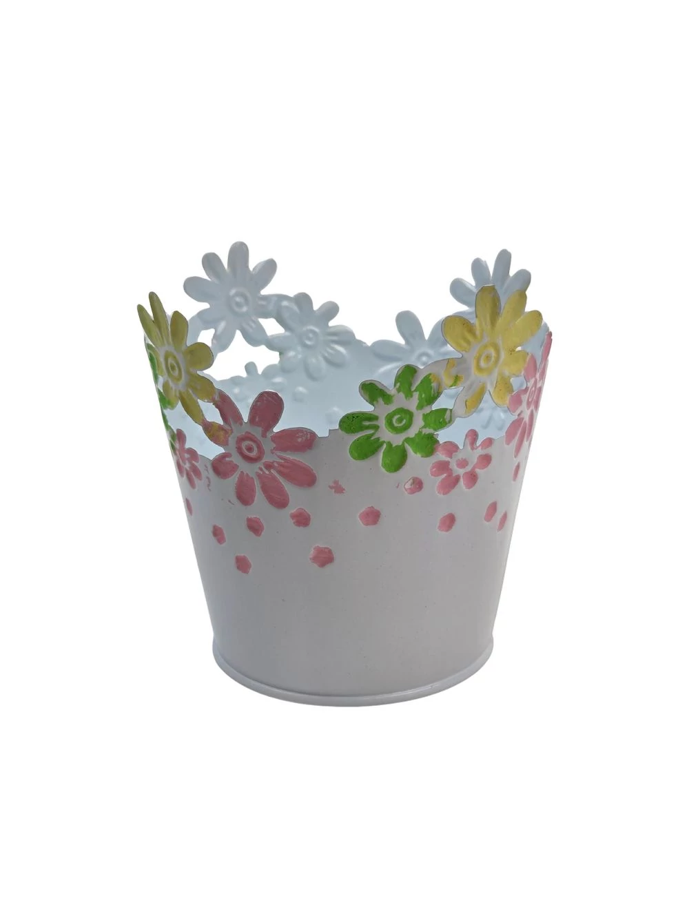 Virágperemes színes bádog kaspó - Fehér