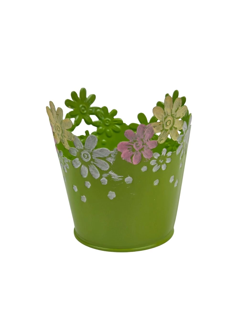 Virágperemes színes bádog kaspó - Zöld