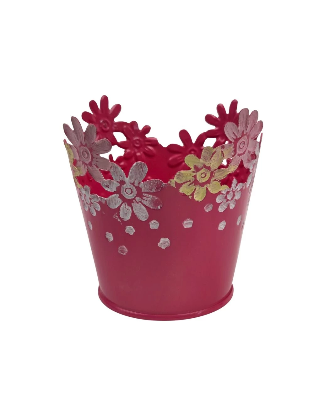 Virágperemes színes bádog kaspó - Pink