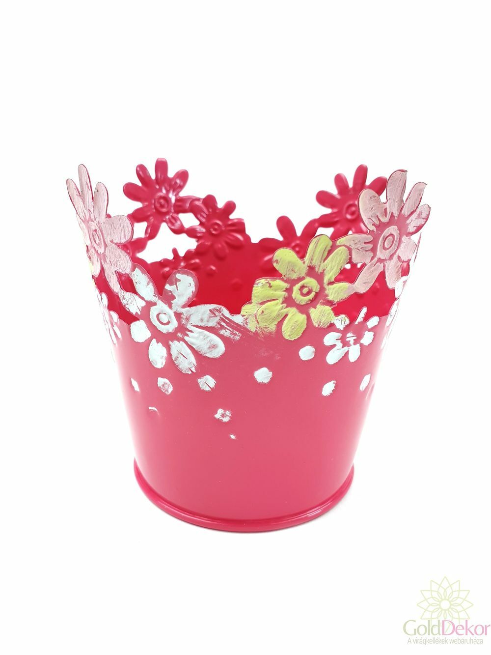 Virágperemes színes bádog kaspó - Pink