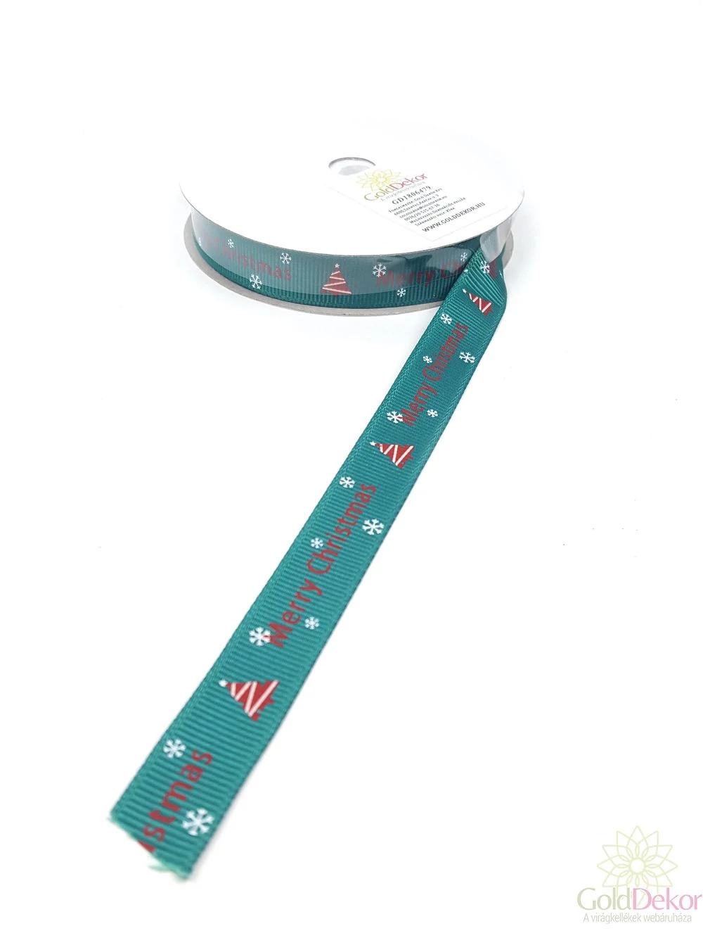 Karácsonyi szalag 1,5 cm - Merry Christmas zöld
