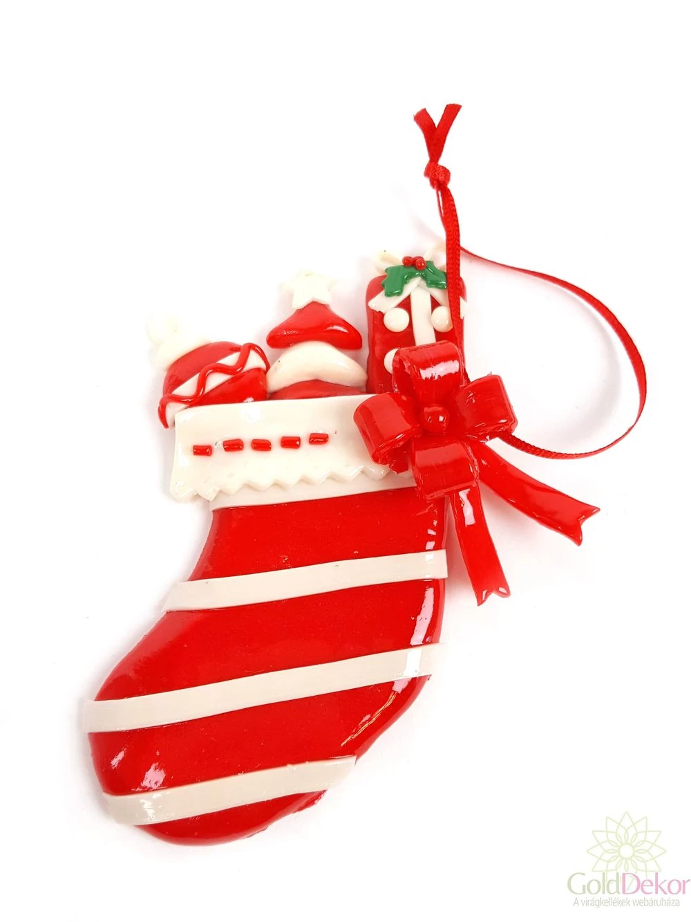 Műanyag fenyőfa dísz - Csíkos zokni