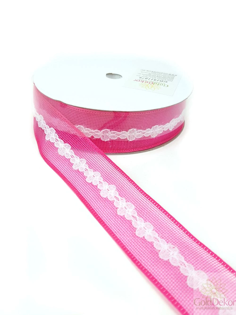 Hálós szalag csipke középpel 2,5 cm - Pink