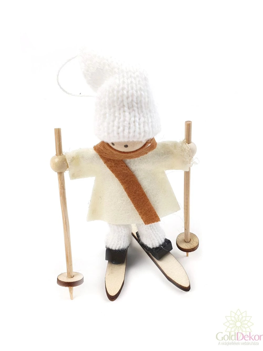 Sapkás síelő filc figura - Fehér