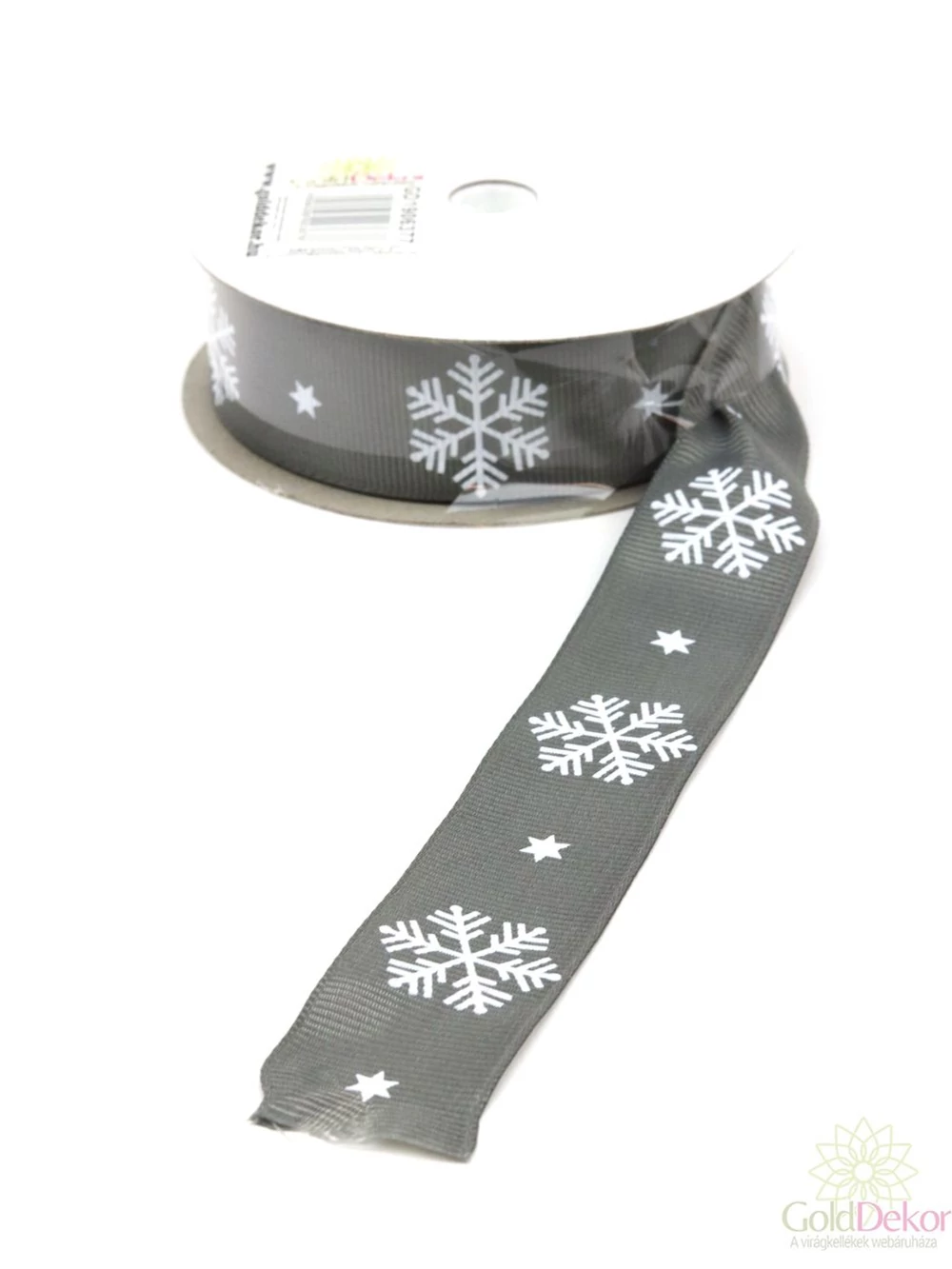 Karácsonyi szalag - Hópelyhes-Szürke
