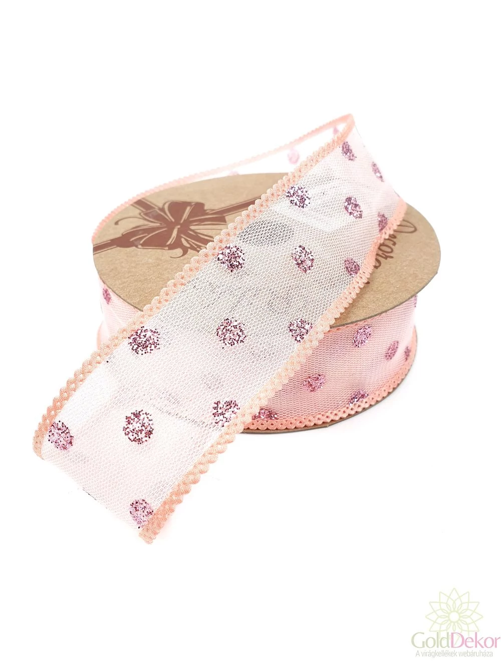 Csillám pöttyös hálós szalag - Barack