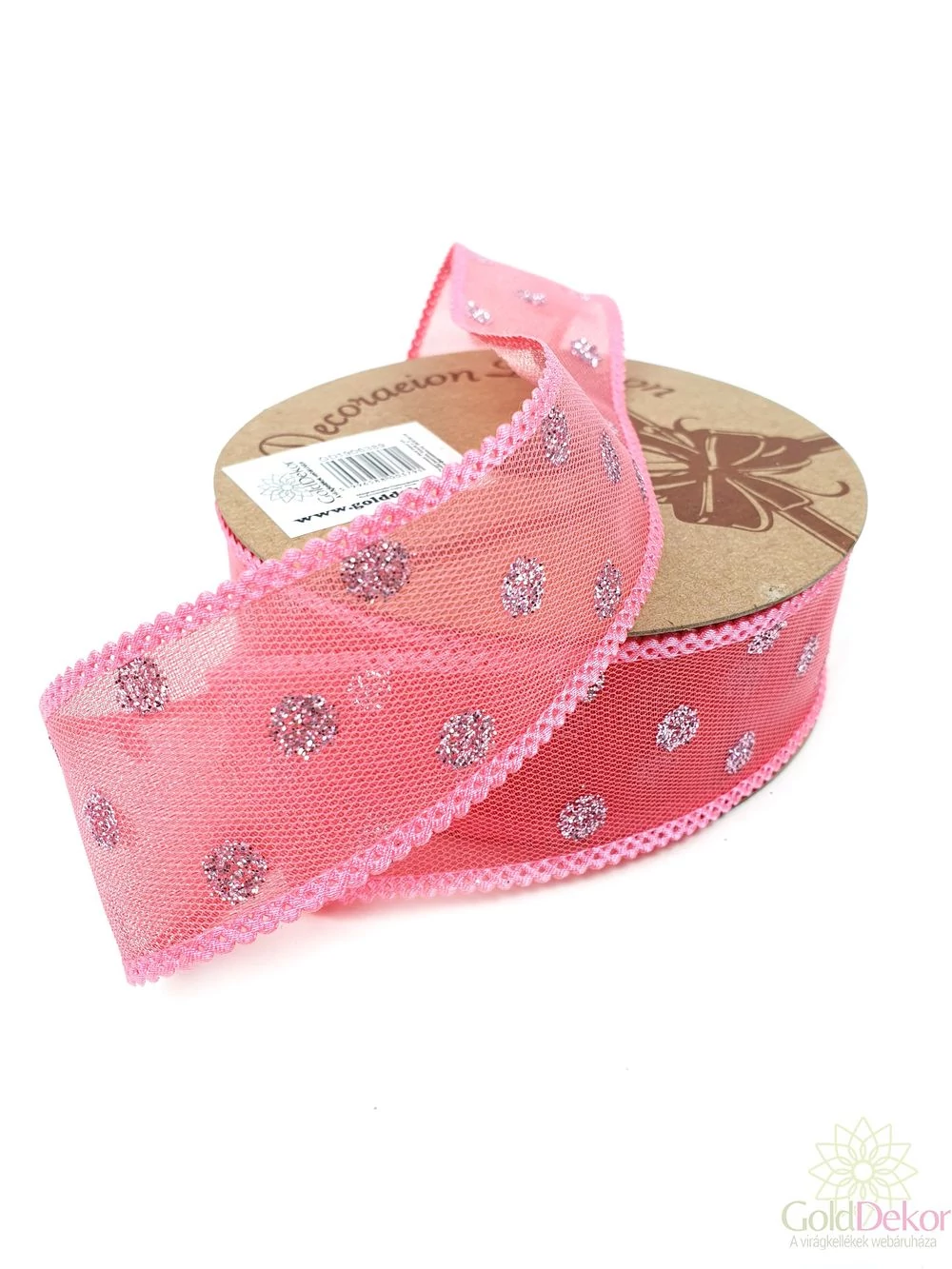 Csillám pöttyös hálós szalag - Pink