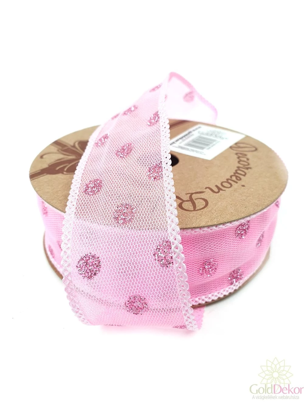 Csillám pöttyös hálós szalag - Rózsaszín