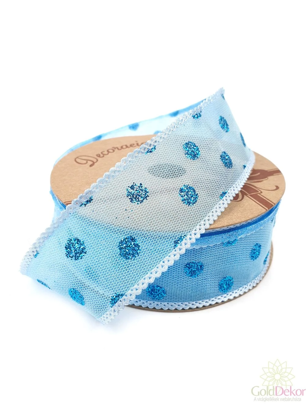 Csillám pöttyös hálós szalag - Kék