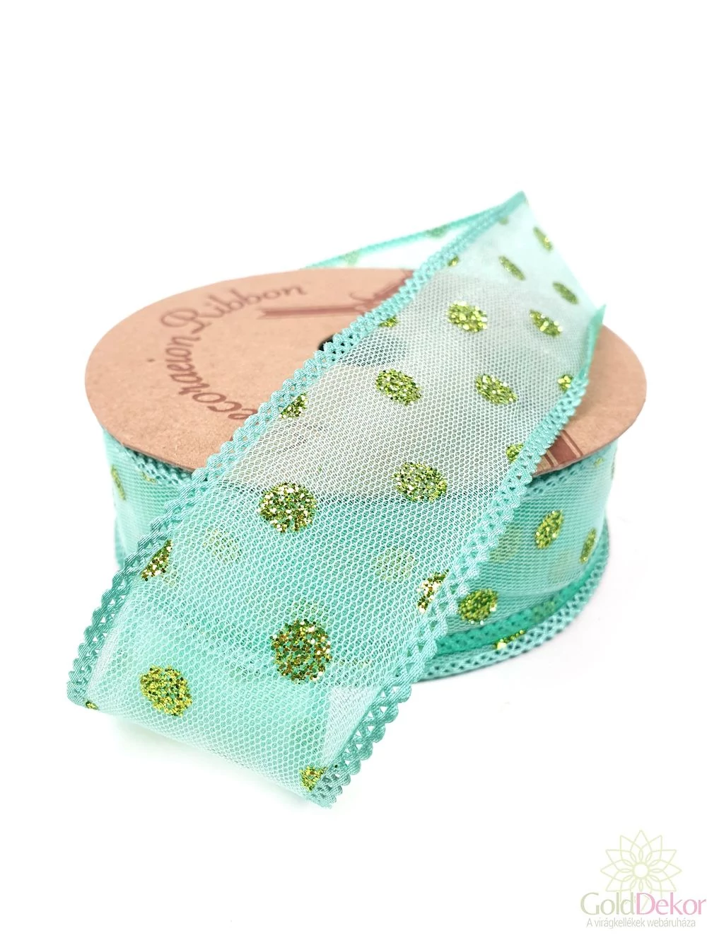 Csillám pöttyös hálós szalag - Menta