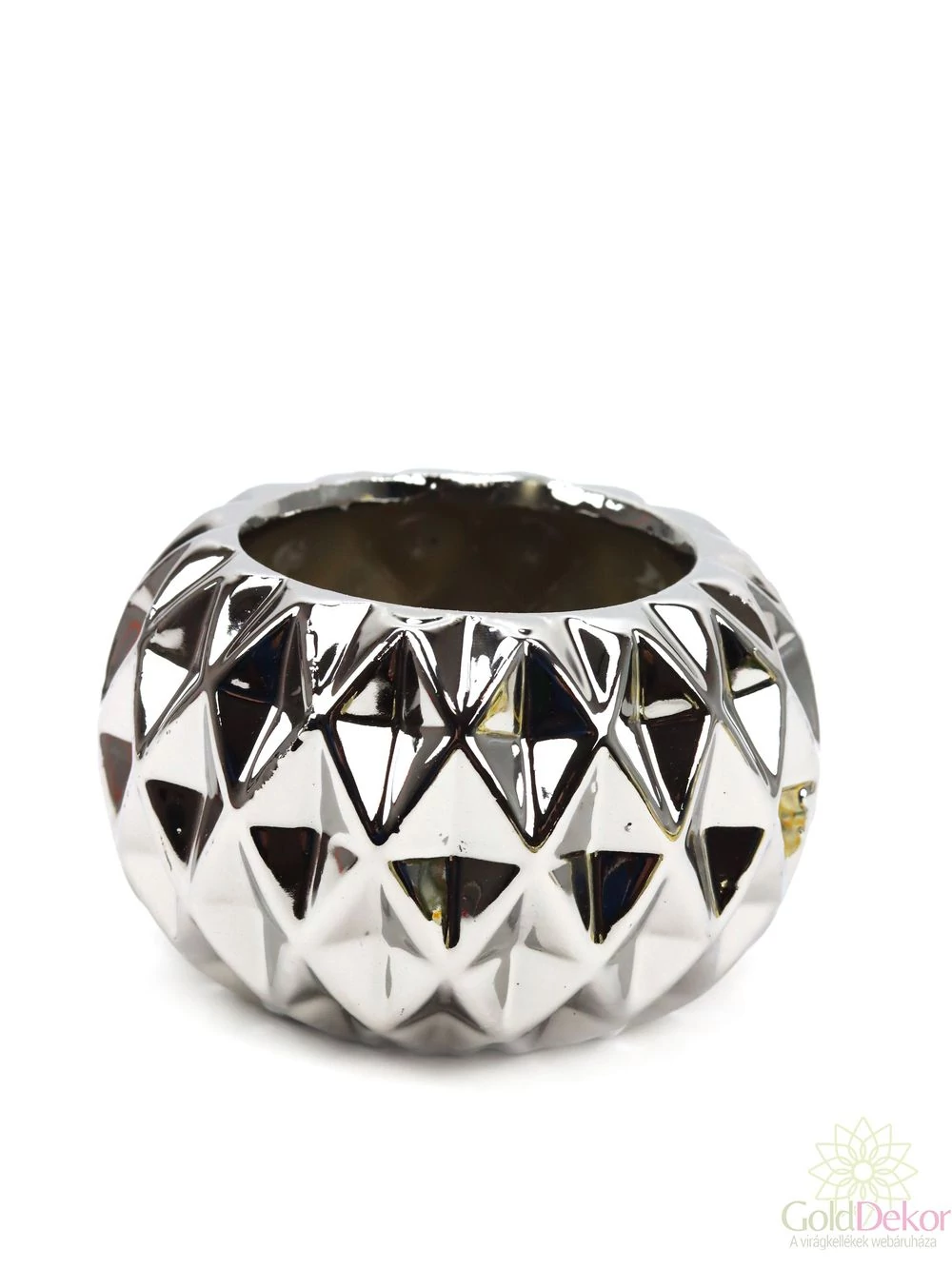 Rombusz mintás gömb kaspó - Ezüst