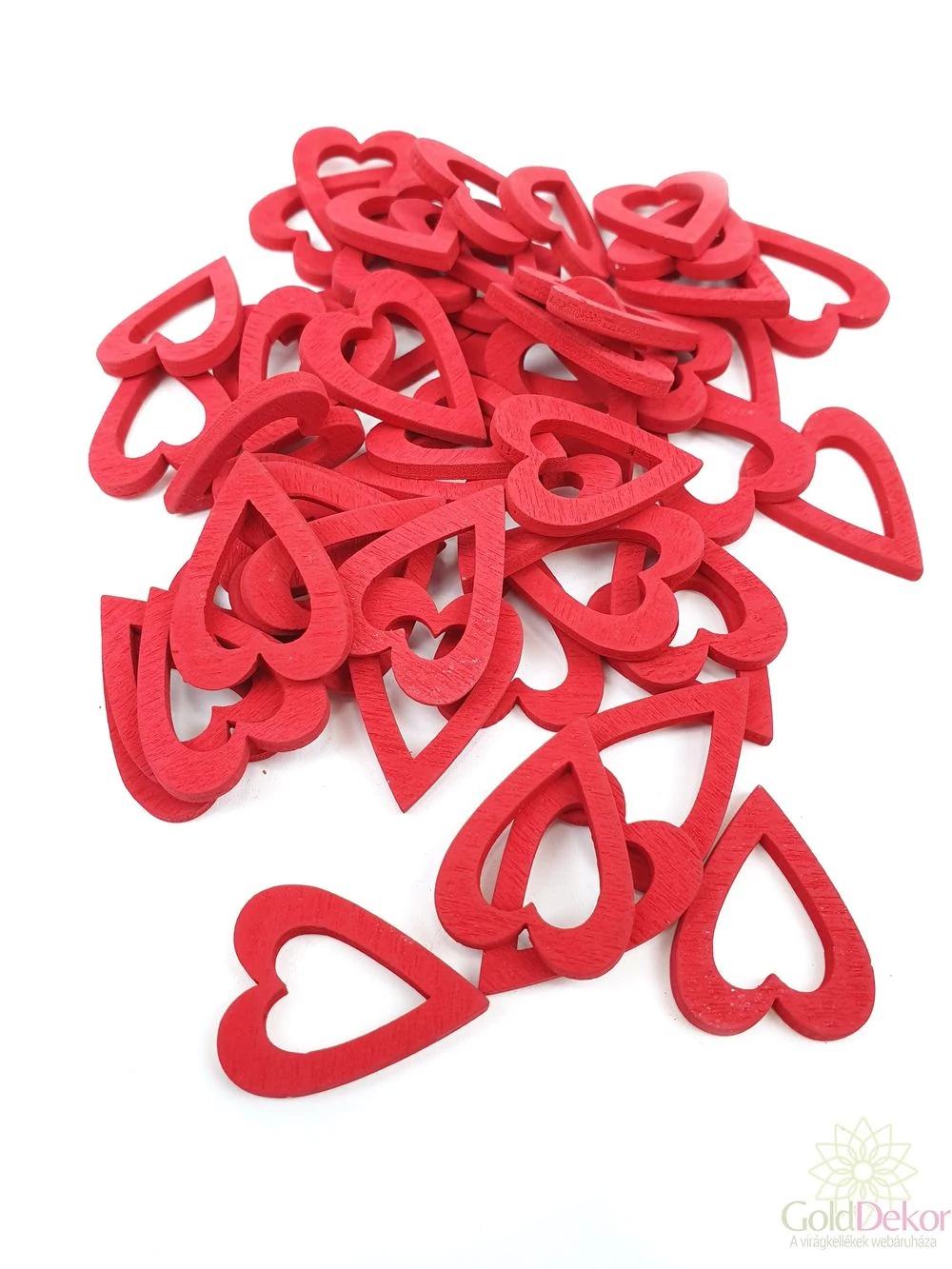 Fa dekor lyukas szív kicsi - Piros