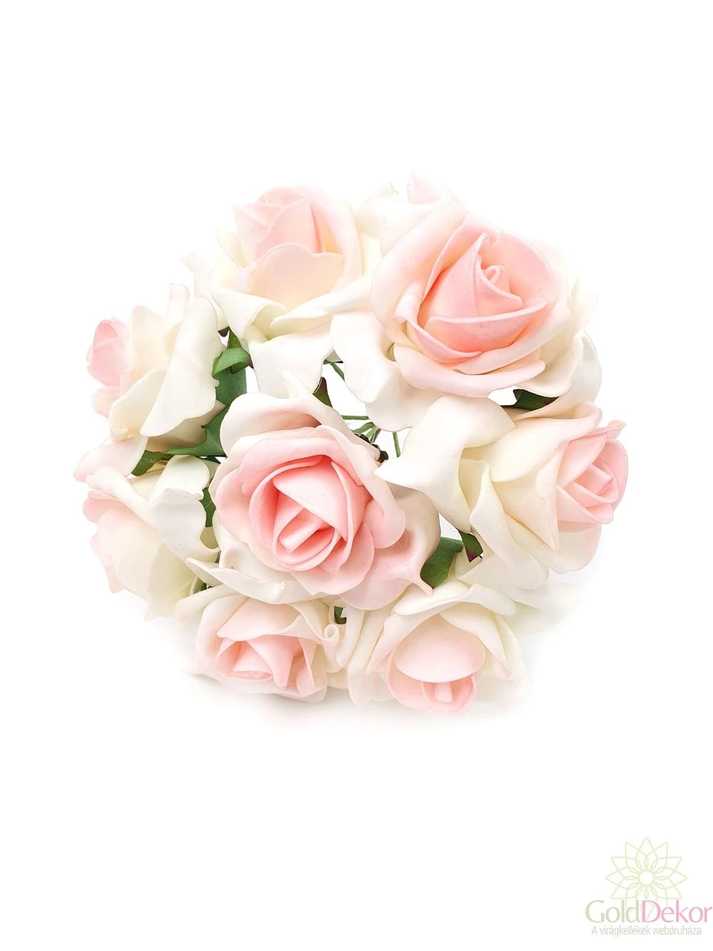 Drótos polyfoam rózsa 1 - Tört fehér-világos rózsaszín